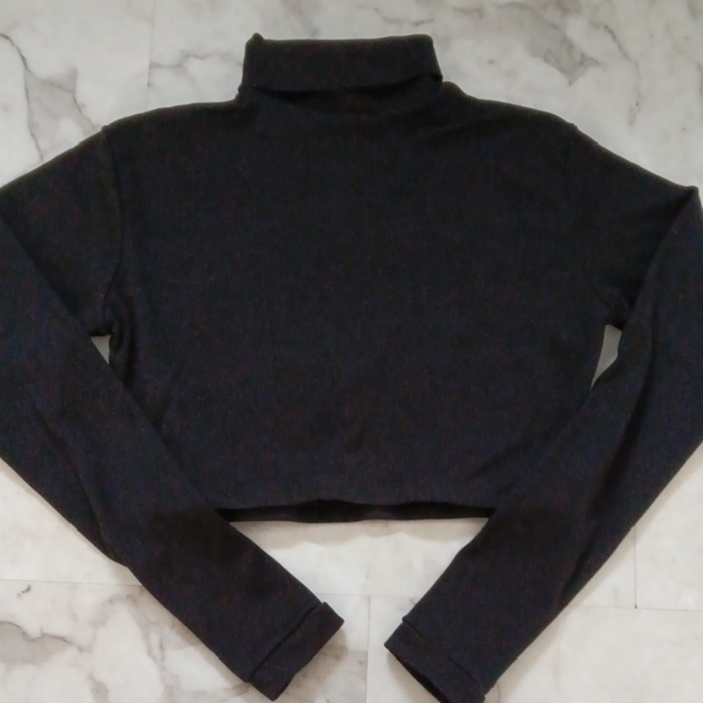 Black Turtleneck Long Sleeve Cheer Crop Top